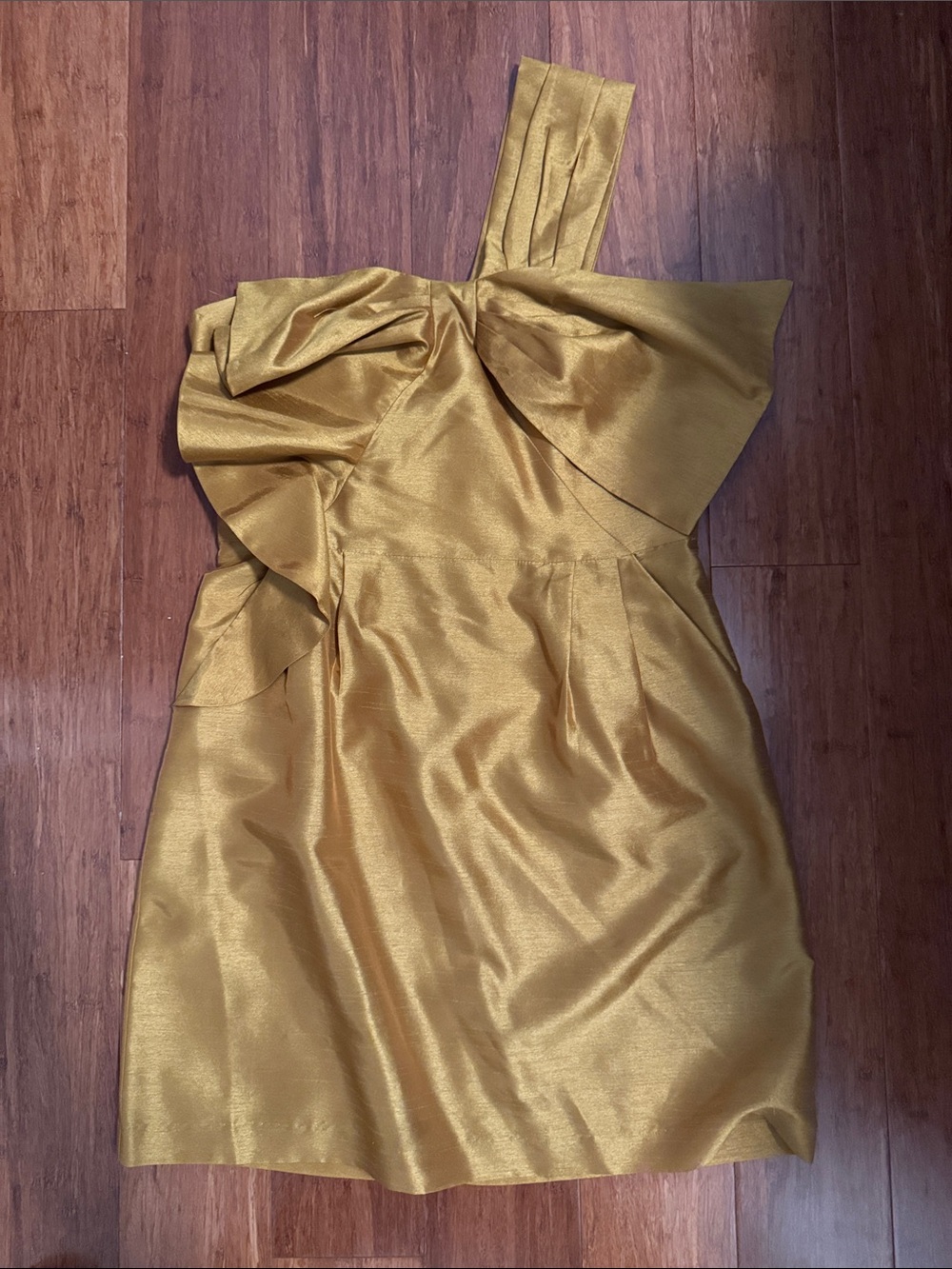 Hutch One-Shoulder Metallic Gold Ruffle Dress